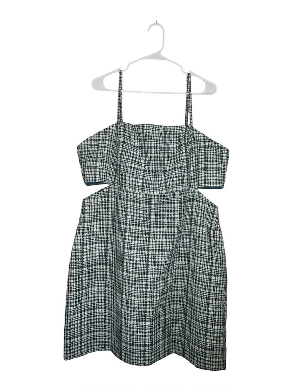 Forever 21 Green & White Plaid Tweed Square-Neck Cutouts Mini Dress Sz 1X